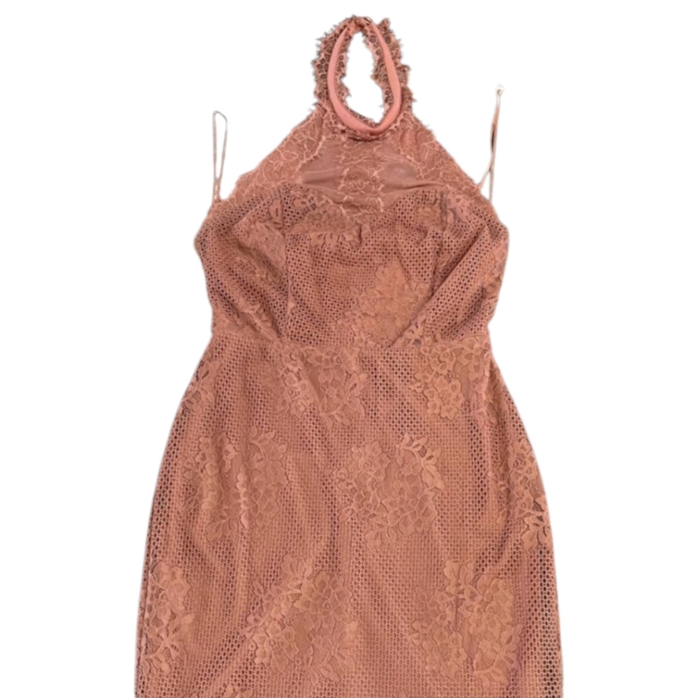 Charlotte Russe Lace Halter Dress, Pinkish Brown, Womens Junior M